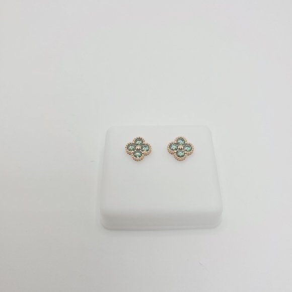 Green Moissanite Clover Rose Gold Stud Earrings. S925 Silver VVS1D - Picture 5 of 8